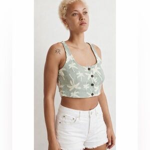 MADEWELL | NWT Jacquard Square-Neck Button-Front Crop Tank in Sage, Size Medium